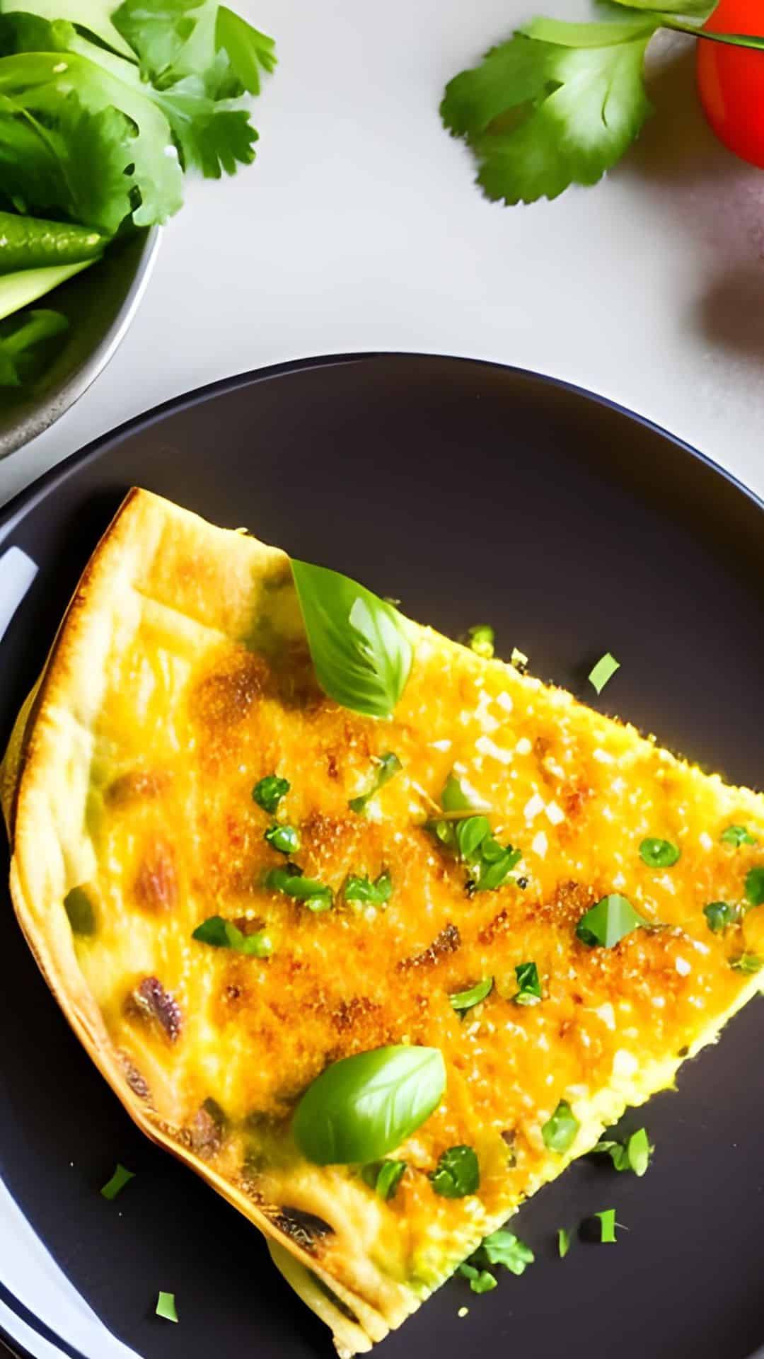 Ein Teller mit einem Stück von einem Gemüseomelette.