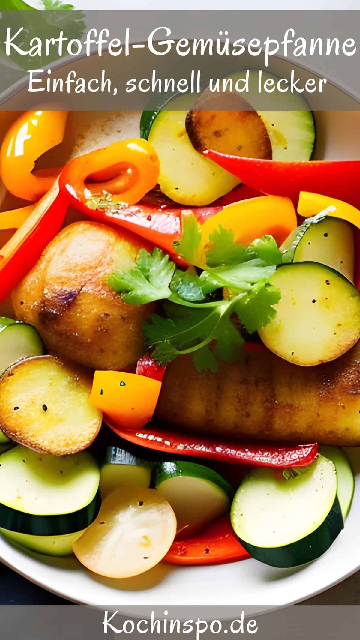 Ein Teller mit der Kartoffel-Gemüsepfanne.