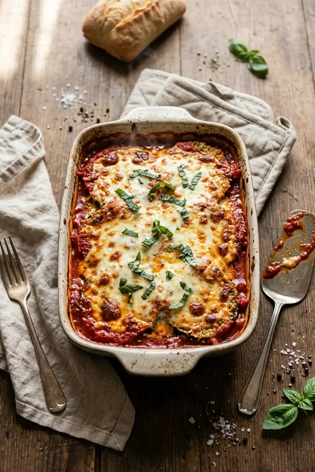 Klassischer Auberginen-Auflauf alla Parmigiana mit knuspriger Käsekruste