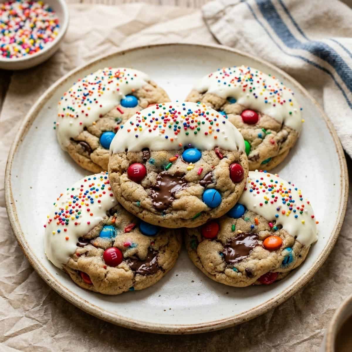 Soft-Baked Knusperkekse mit bunten Schokolinsen und weißer Schokolade