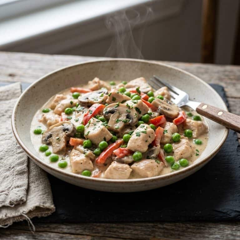 Frisch zubereitetes Gericht: Chicken à la King aus dem Slow Cooker