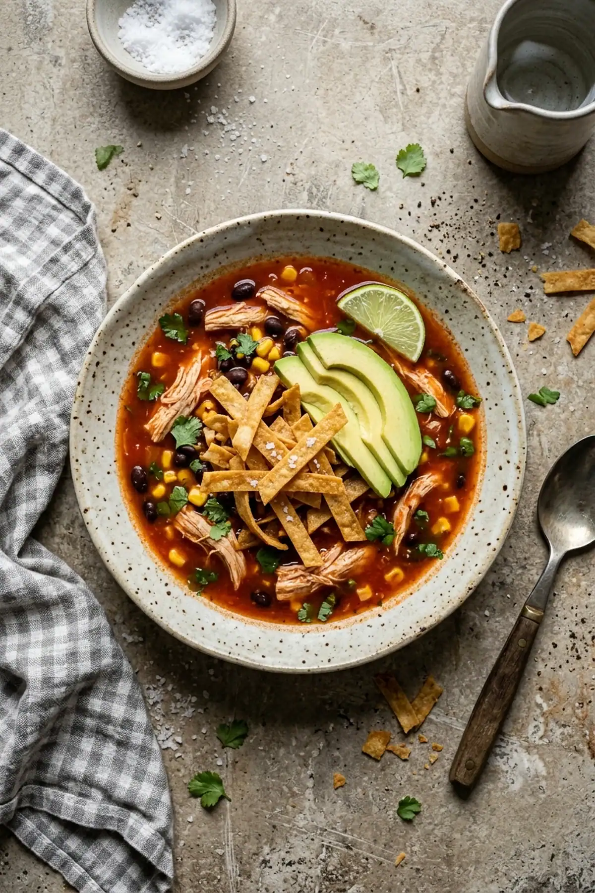 Würzige Chicken Tortilla Soup – Mexikanische Hähnchensuppe mit knusprigen Tortillastreifen
