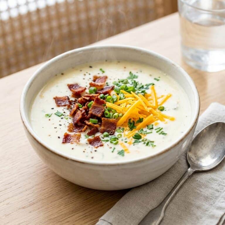 Frisch zubereitetes Gericht: Cremige Kartoffelsuppe aus dem Instant Pot mit Cheddar und Bacon