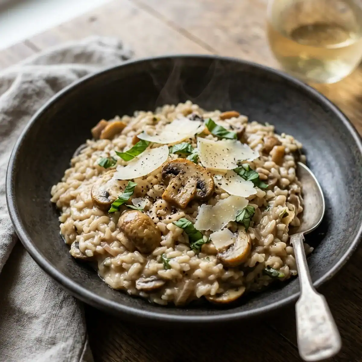 Cremiges Pilz-Risotto mit frischen Champignons und Parmesan