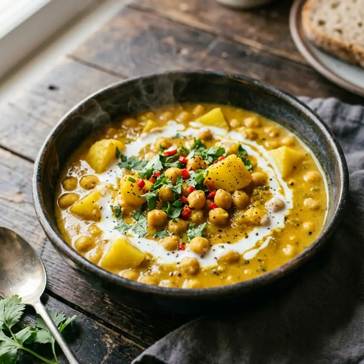 Cremiges Kichererbsen-Kartoffel-Curry mit Kokosmilch