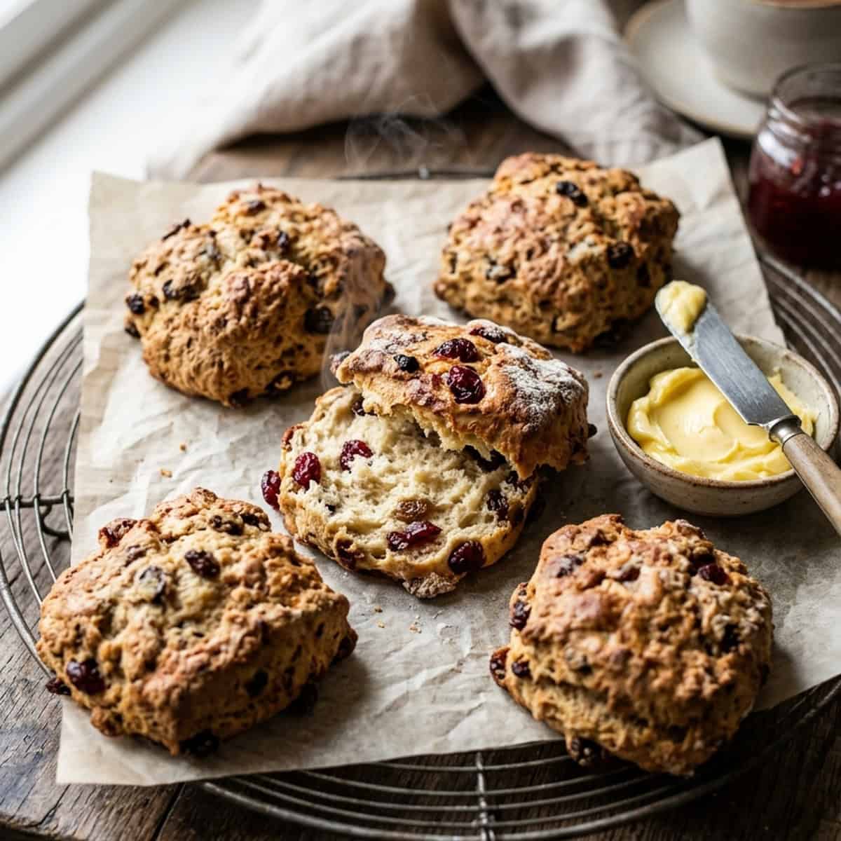 Fluffige Sauerteig-Scones mit Cranberries und Sultaninen
