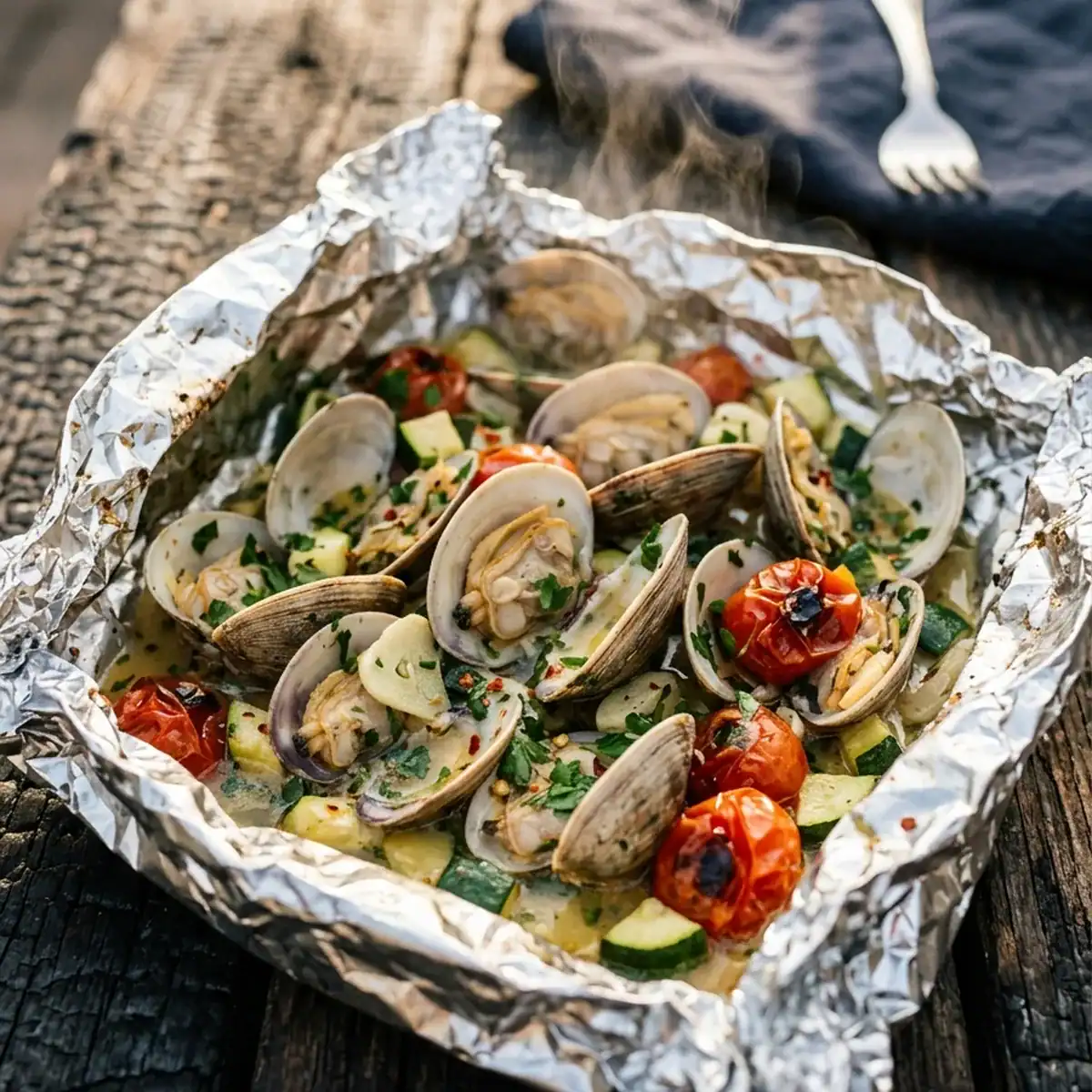Saftige Venusmuscheln vom Grill im Folienpäckchen