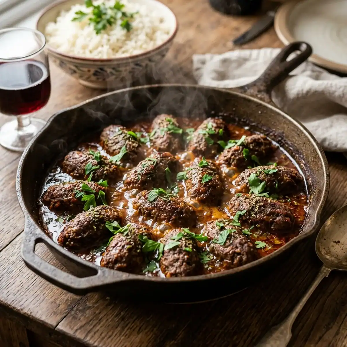 Griechische Hackröllchen in würziger Kreuzkümmel-Tomatensauce