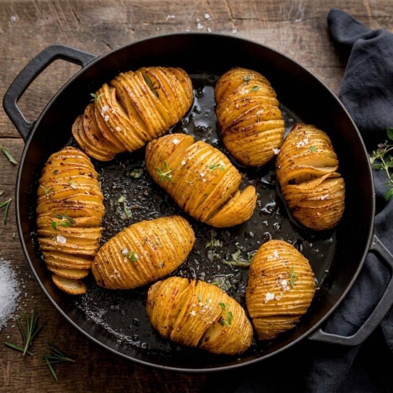 Frisch zubereitetes Gericht: Klassische Hasselback-Kartoffeln (Fächerkartoffeln)