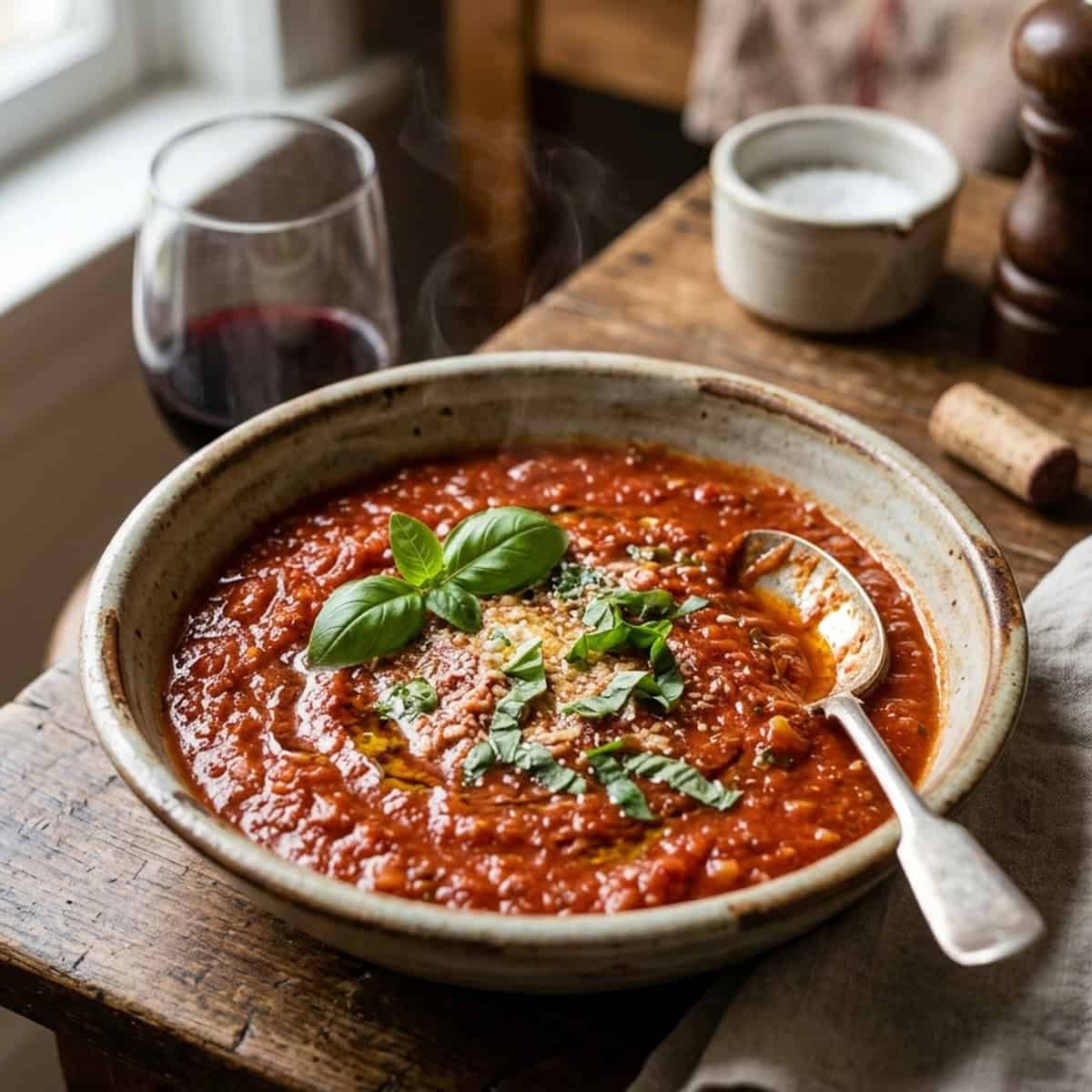 Fruchtige hausgemachte Tomatensauce aus frischen Fleischtomaten und Kräutern