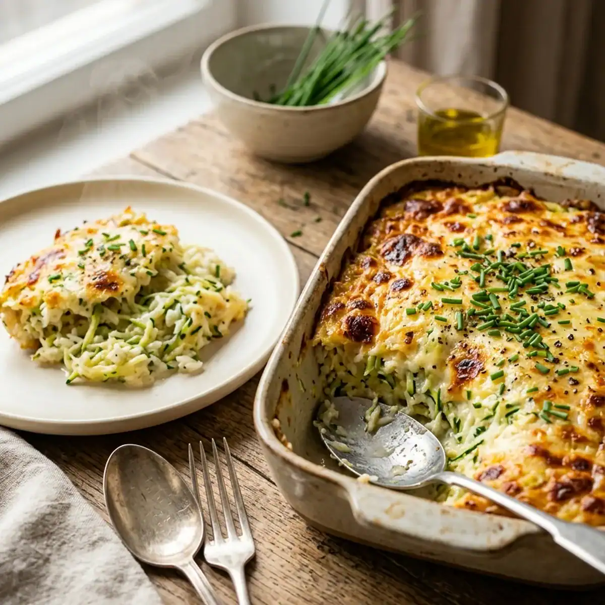 Herzhafter Zucchini-Reis-Auflauf mit goldgelber Käsekruste