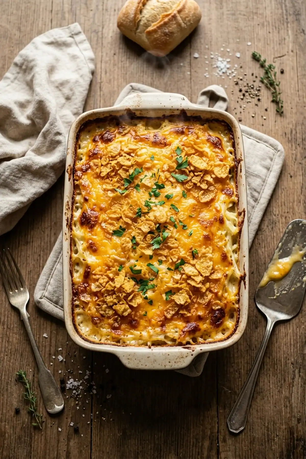 Herzhafter Kartoffel-Cheddar-Auflauf mit Knusperkruste