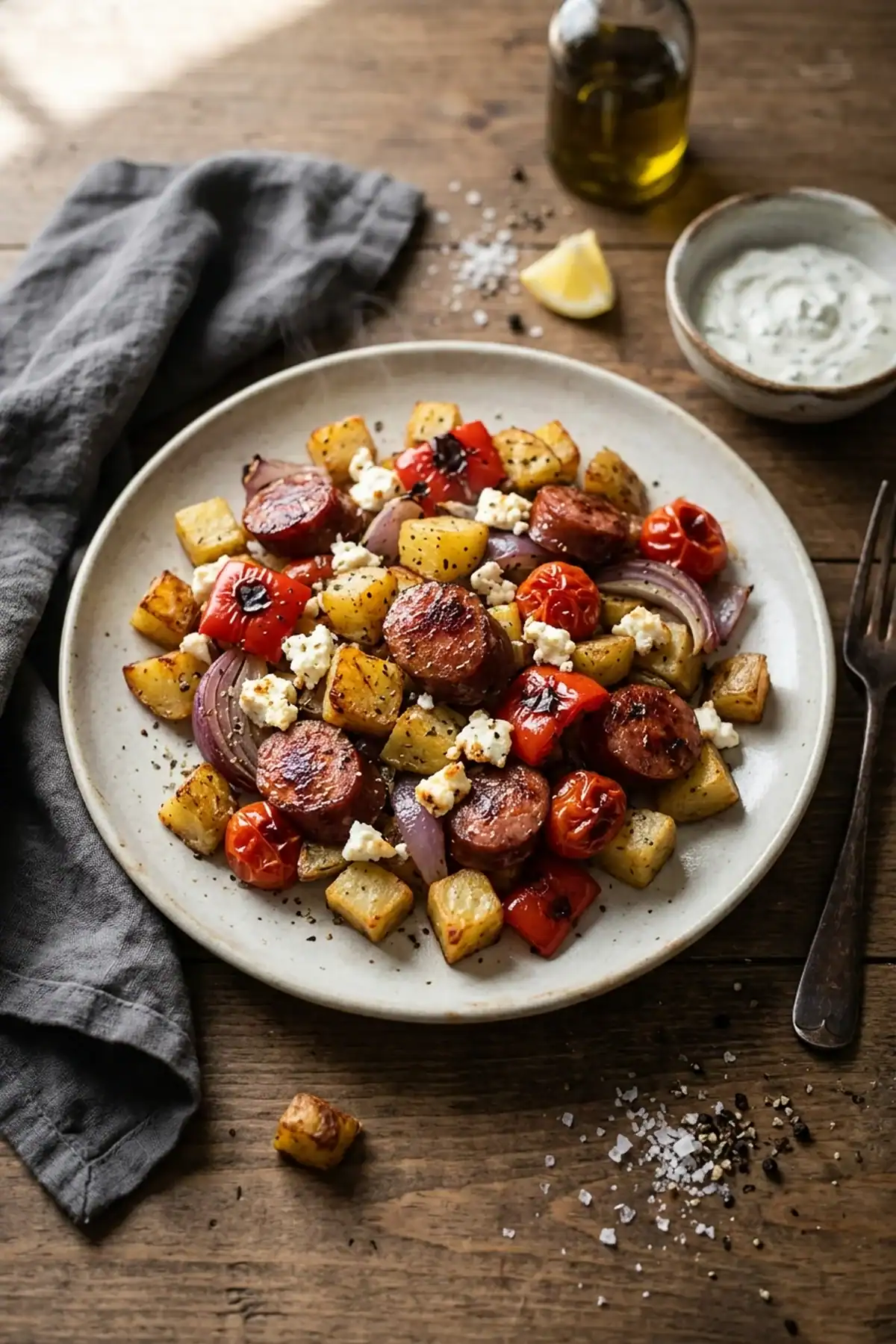 Herzhafte Kartoffel-Wurst-Pfanne aus dem Airfryer