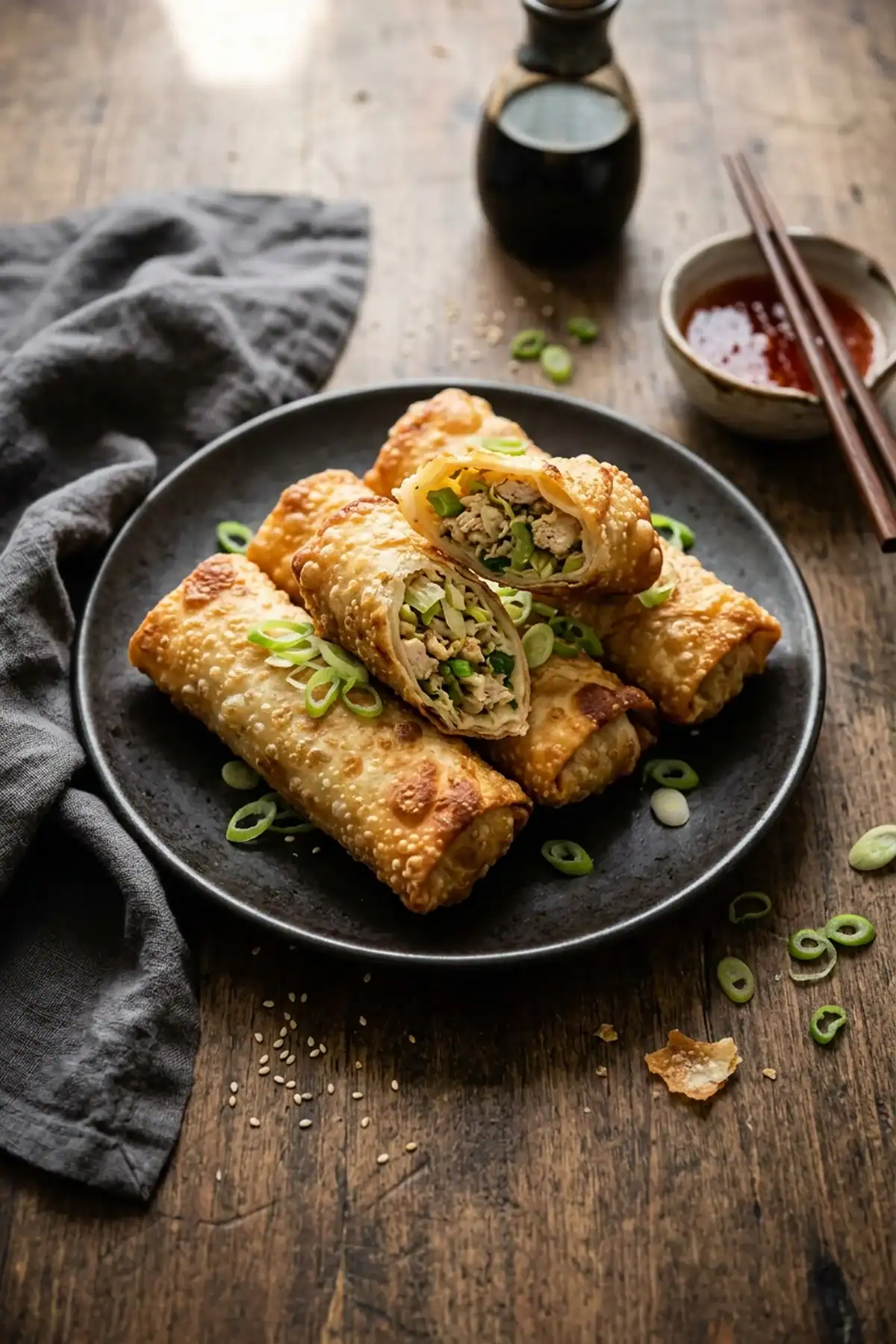 Knusprige Frühlingsrollen mit Hähnchen aus dem Airfryer