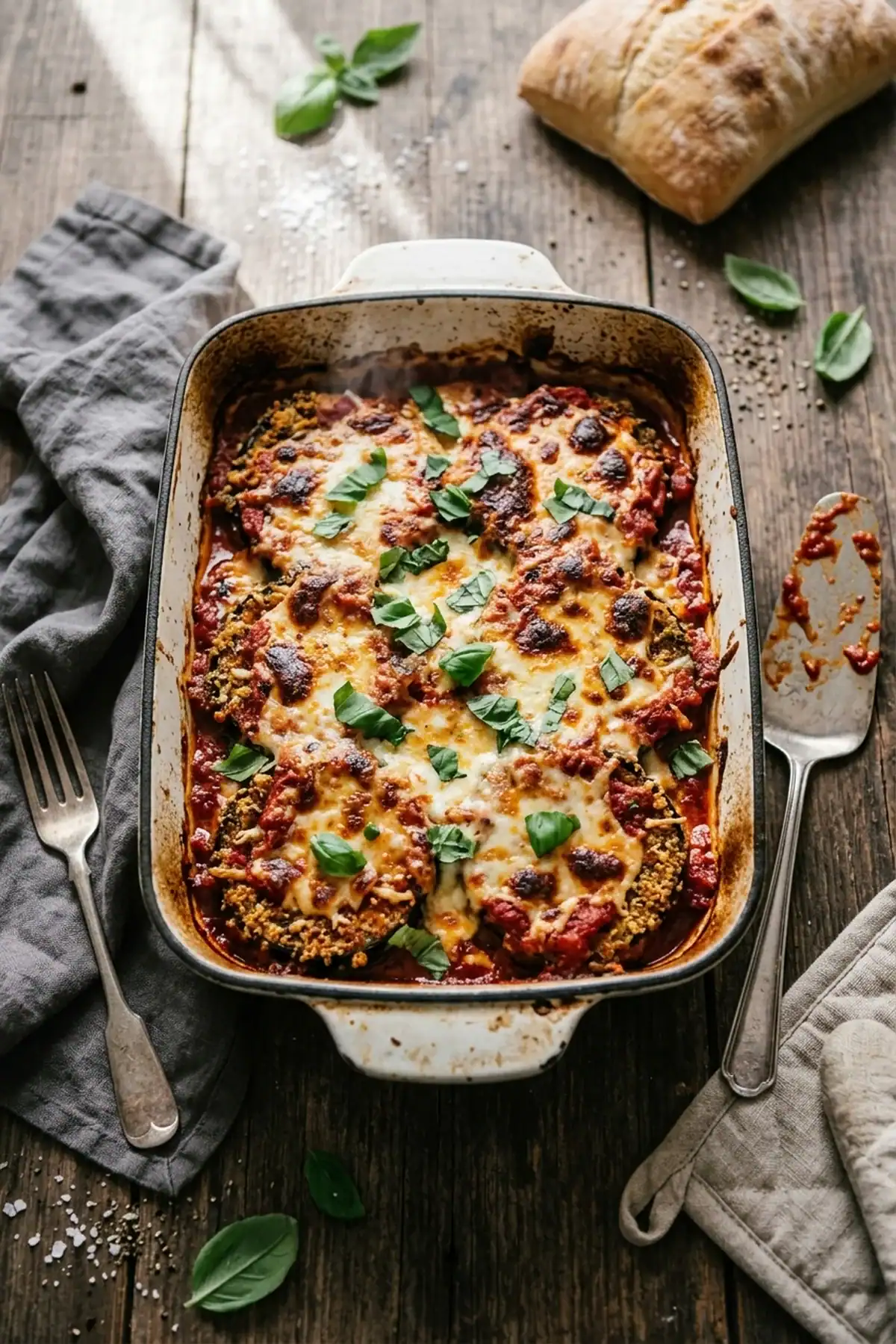 Knuspriger Auberginen-Auflauf mit Mozzarella und Parmesan