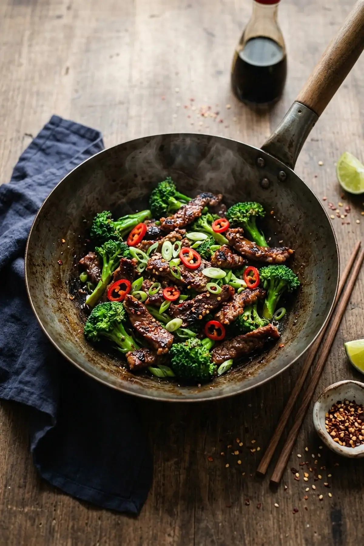 Knuspriges Rindfleisch mit Brokkoli aus dem Wok