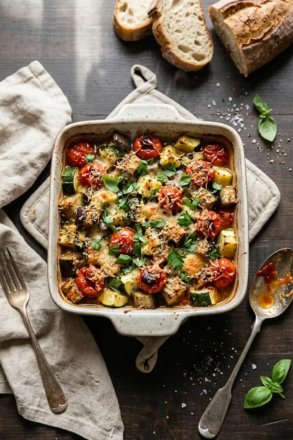 Mediterraner Zucchini-Auberginen-Auflauf mit Tomaten und Parmesan