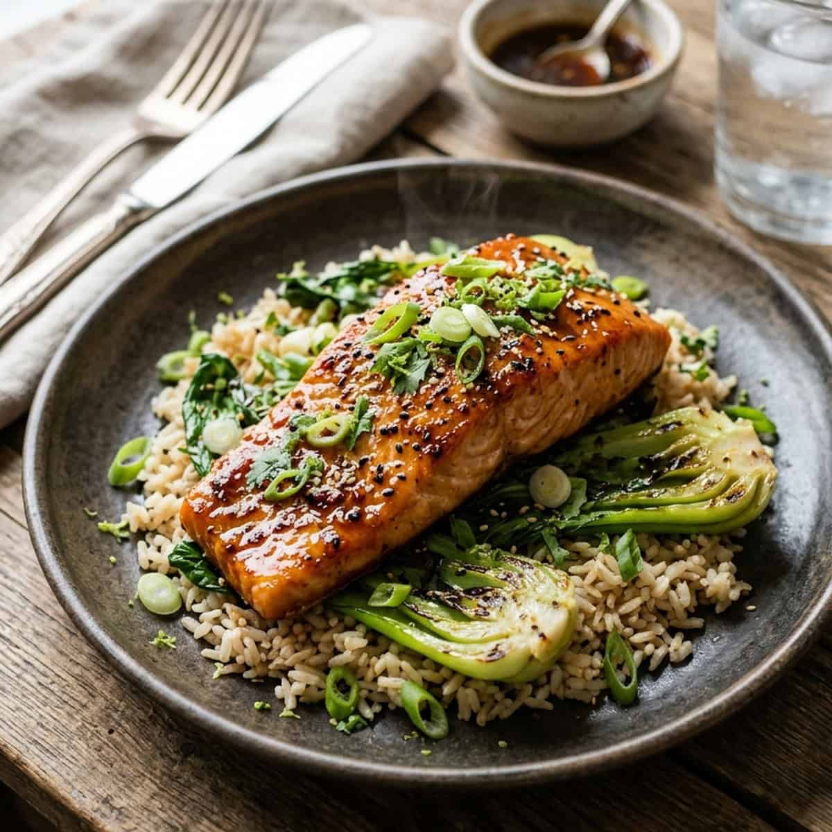 Zarter Ofenlachs mit süß-würziger Honig-Knoblauch-Glasur