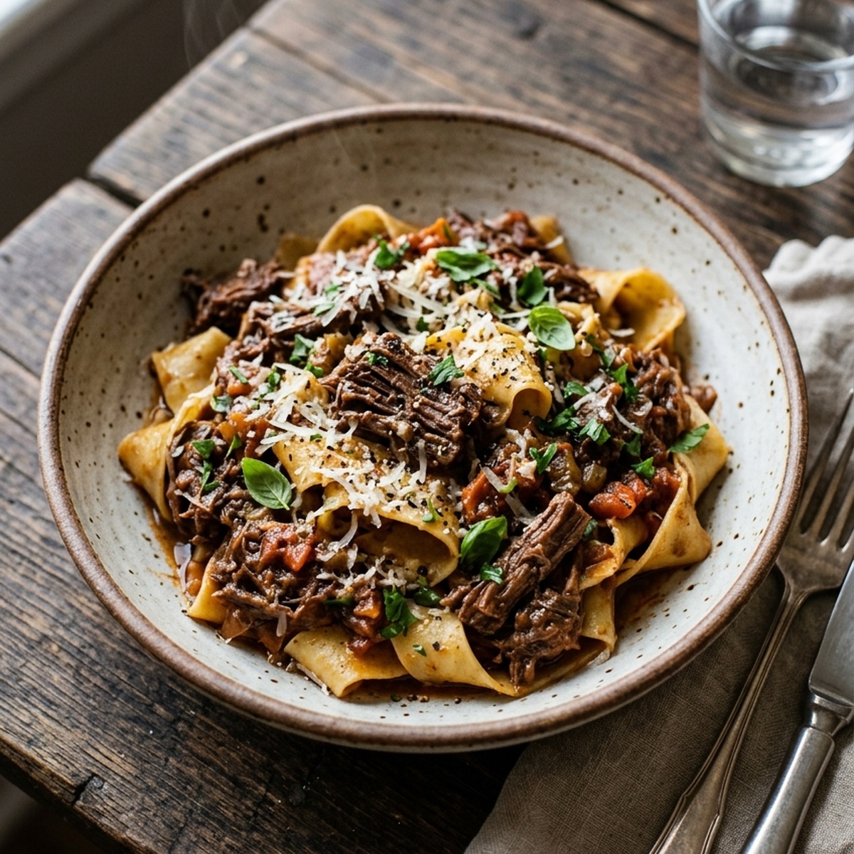 Schnelle Pasta mit zart geschmortem Rinderbäckchen-Ragù