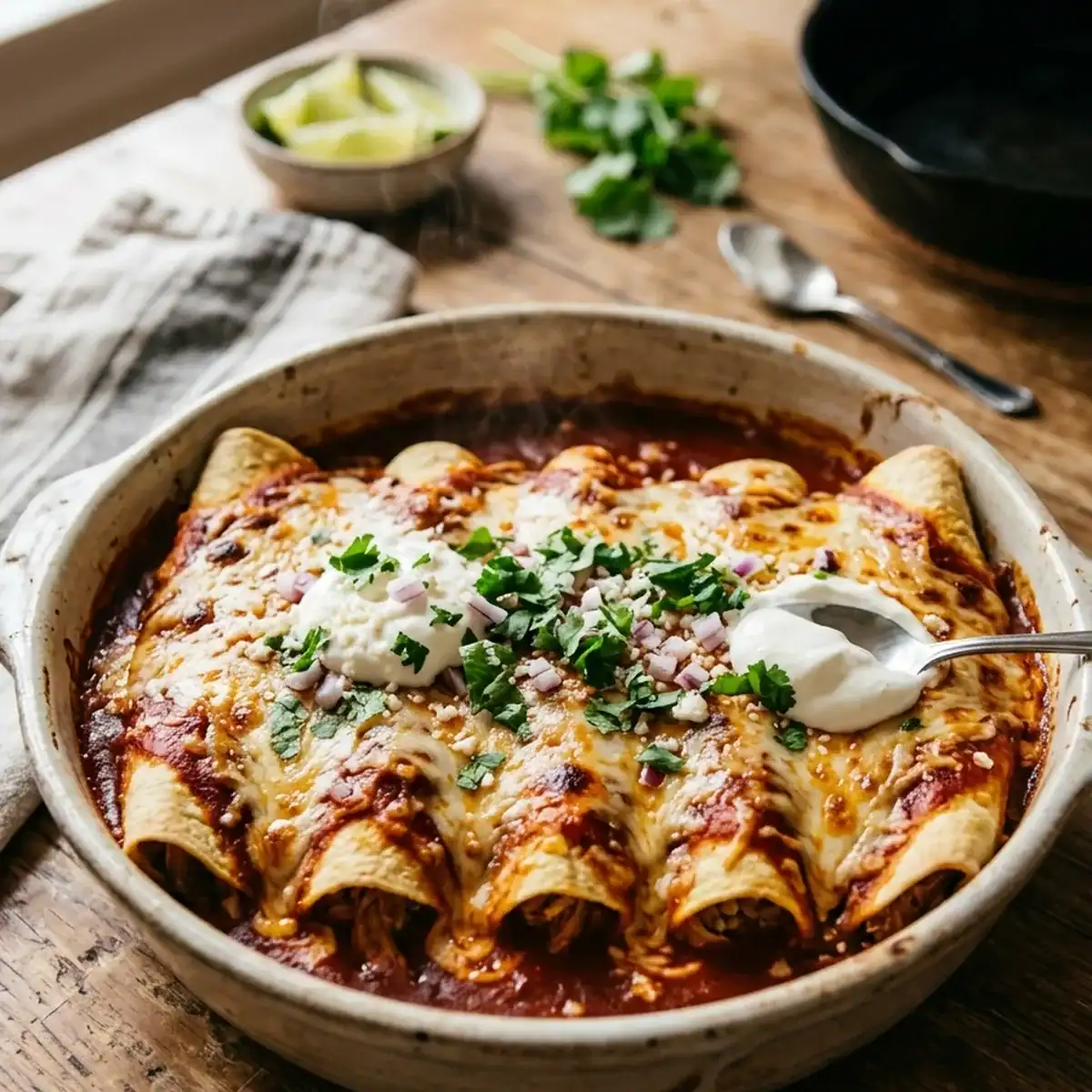 Würzige Pulled-Pork-Enchiladas mit goldener Käsekruste