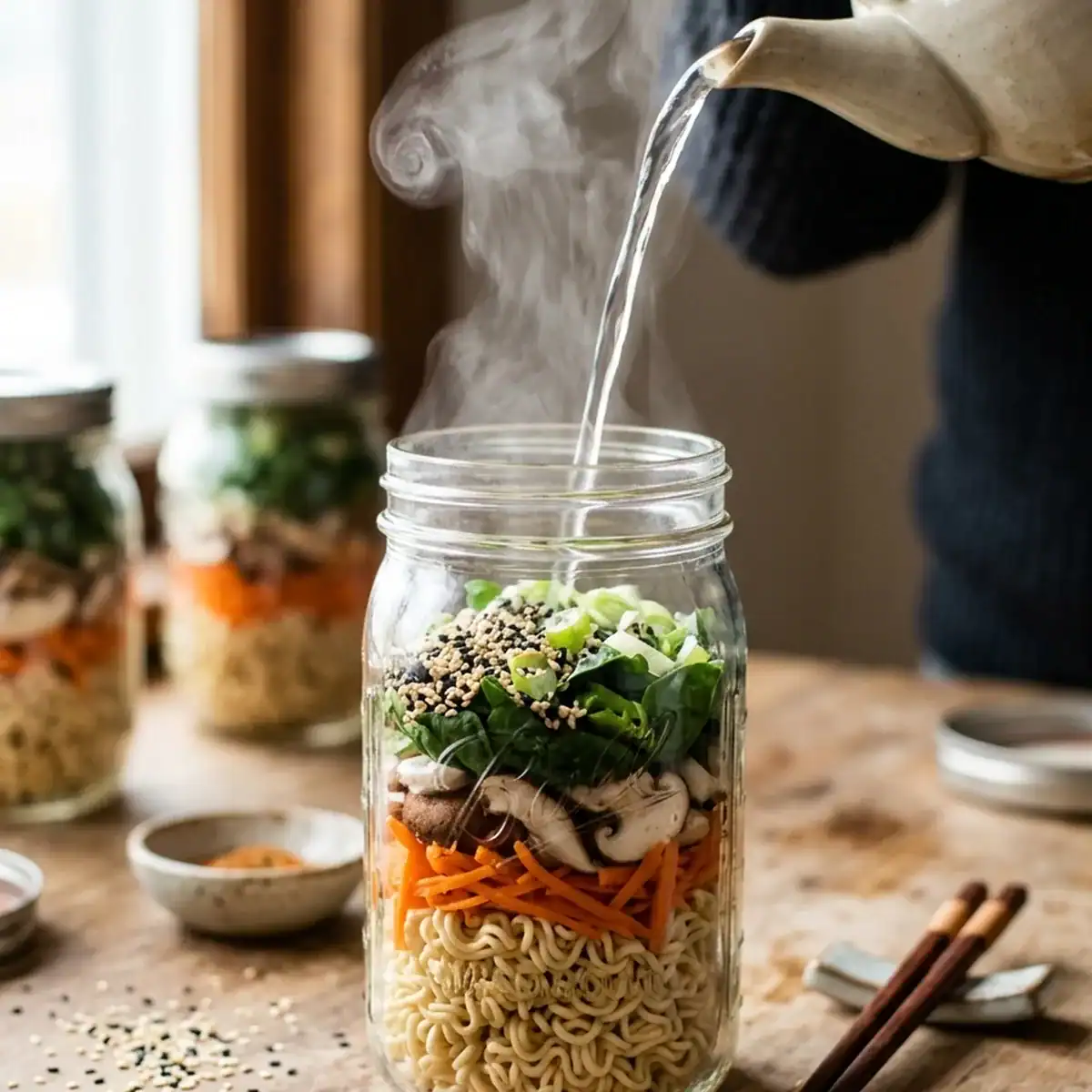 Würzige Ramen-Suppe im Glas – Schnelle Meal-Prep-Nudelsuppe