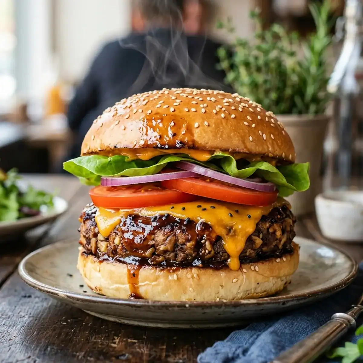 Saftige Walnuss-Bohnen-Burger mit rauchiger BBQ-Glasur