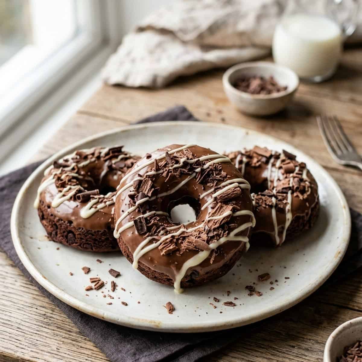 Saftige Dreifach-Schoko-Brownie-Donuts aus dem Ofen