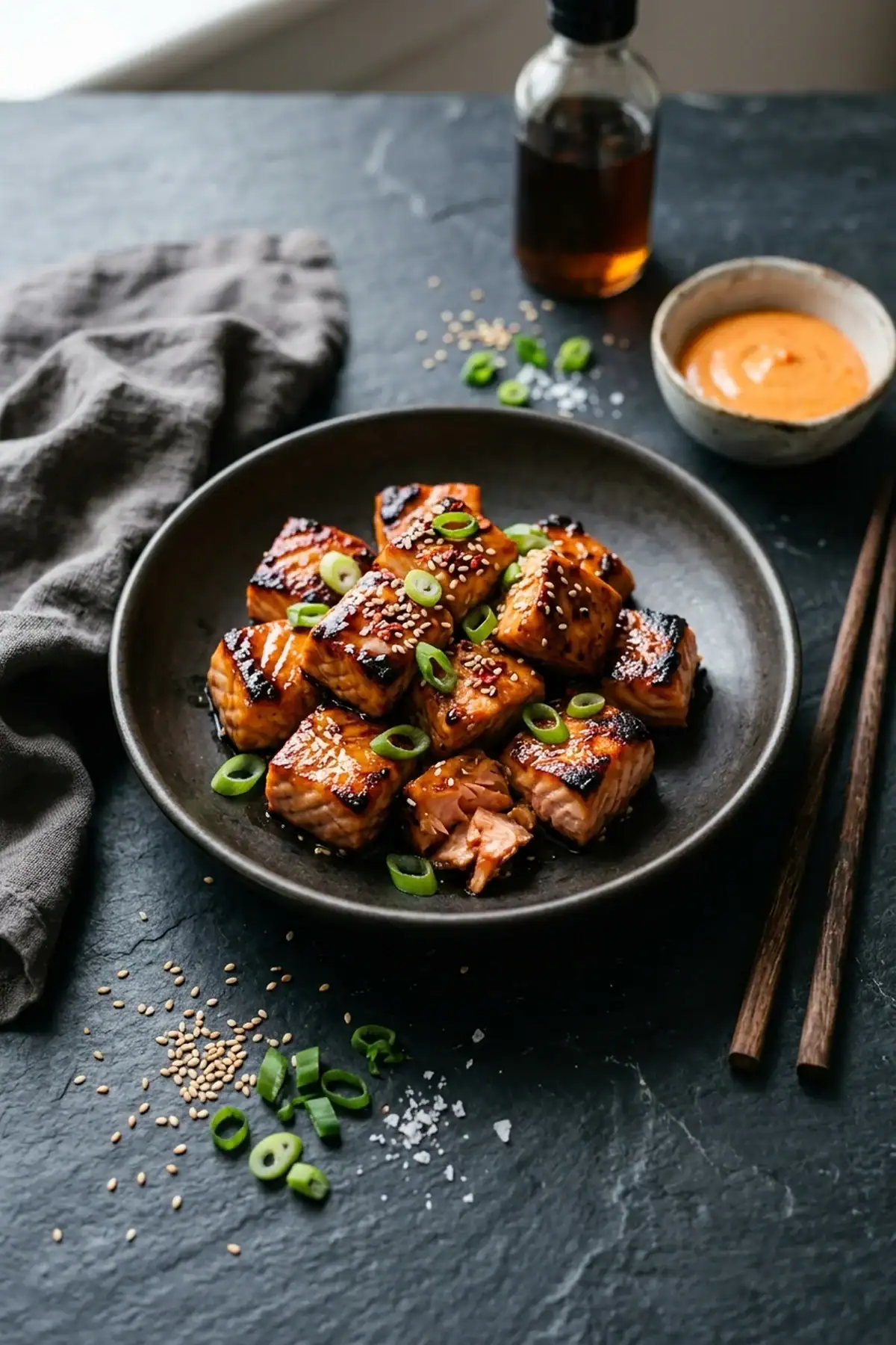 Karamellisierte Teriyaki-Lachswürfel aus dem Airfryer