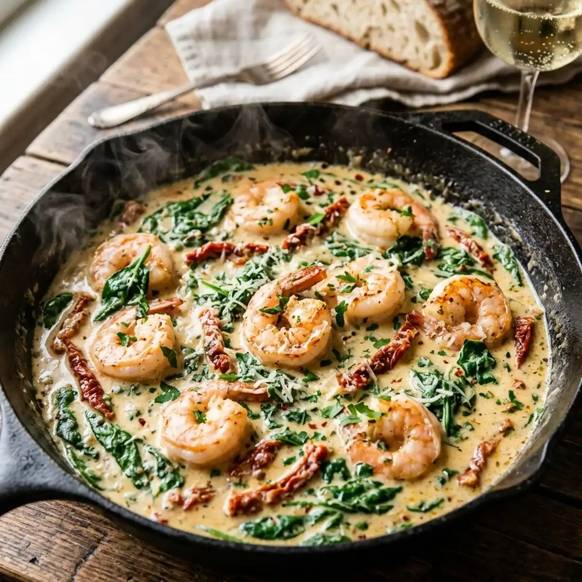 Toskanische Garnelen in cremiger Knoblauch-Sahnesauce