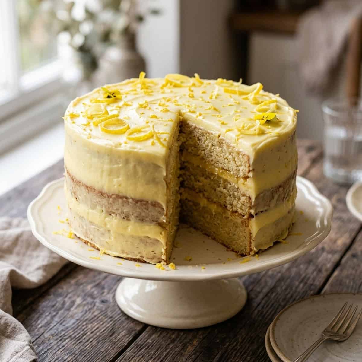 Saftige vegane Zitronentorte mit samtigem Zitronen-Frosting