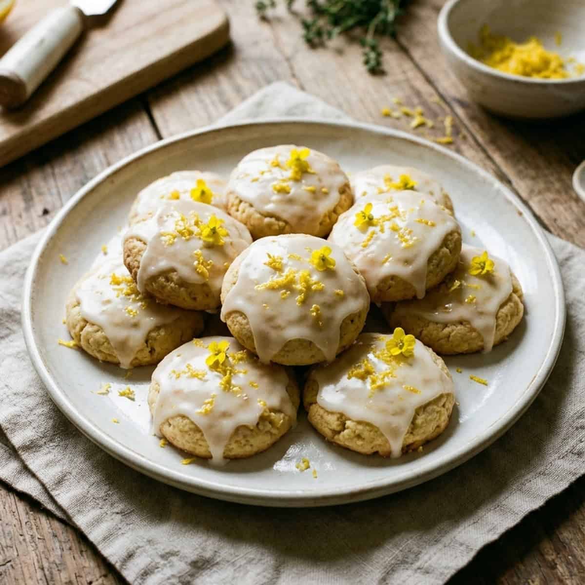 Zarte Zitronenkekse mit fruchtigem Zitronenguss
